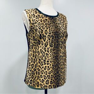 MILLY 6 Leopard Print Faux Fur Leather Shell Tank Top Stretch Mob Wife 60s Glam